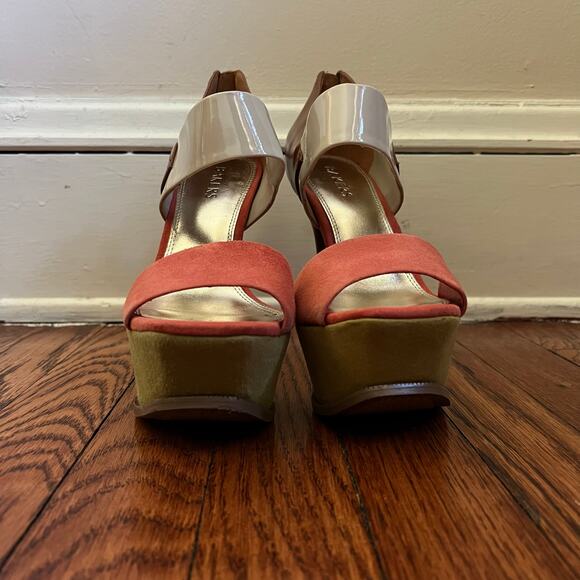 Suede Colorblock Venessa Stiletto Platform Heels Sandals Size 7.5 BackZip Boho - Picture 4 of 16